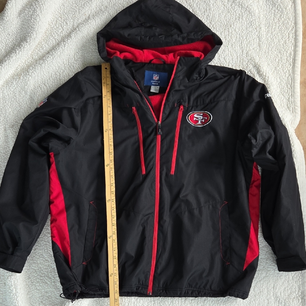 Reebok 49ers San Francisos Black and Red Hooded Windbreaker Winter Jacket